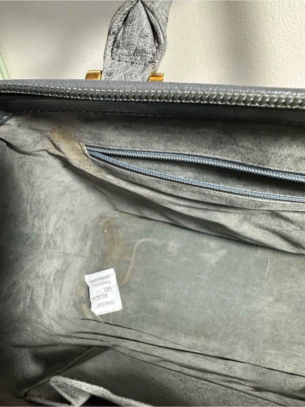 Gray Ostrich-Leather Satchel Bag
